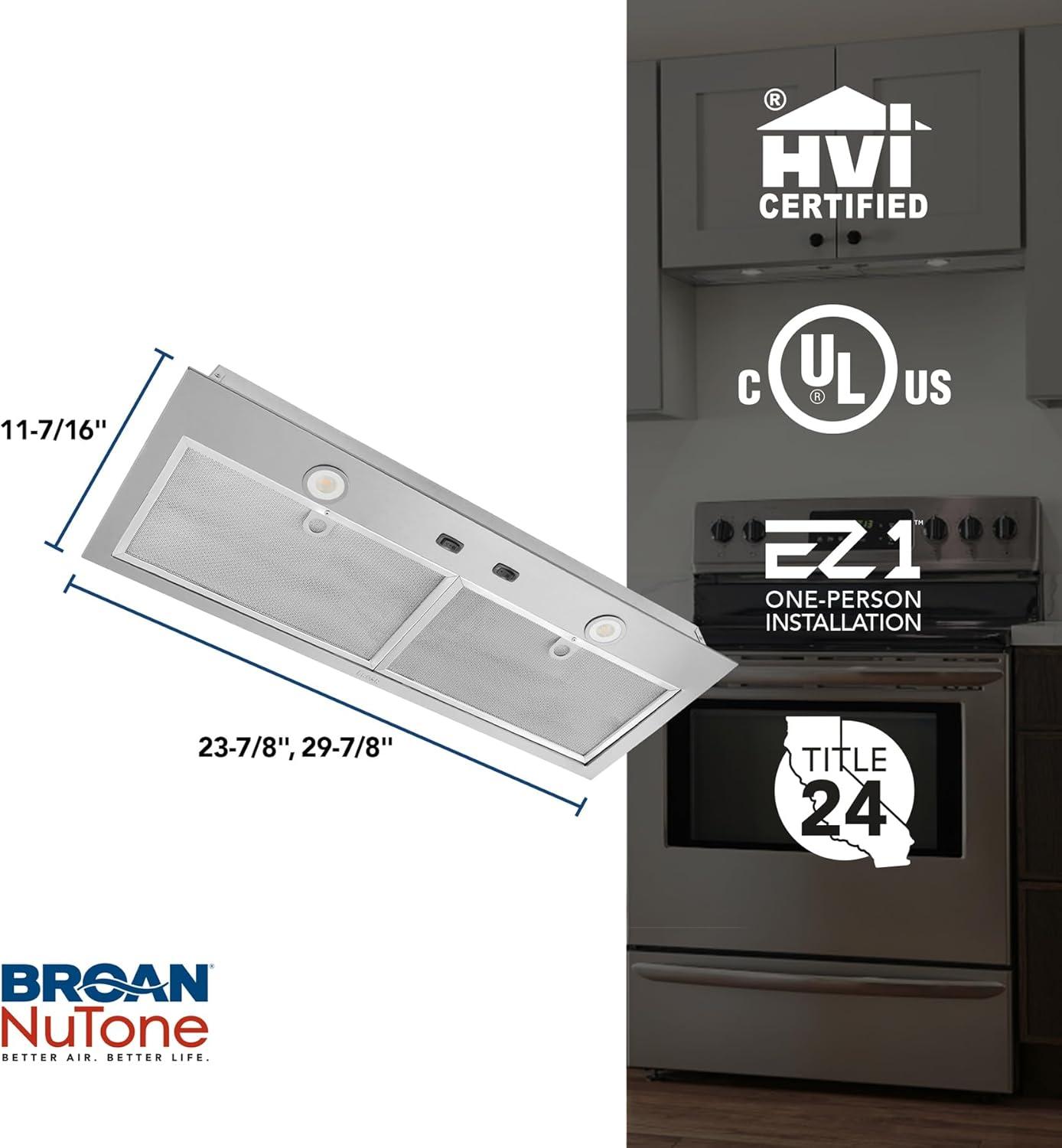 image:imageBroan NuTone BroanNuTone BBN1303SS Custom Built Insert with 2Speed Exhaust Fan and Light 300 Max Blower CFM Stainless Steel 30Inch Range Hood Power Pack24Inch