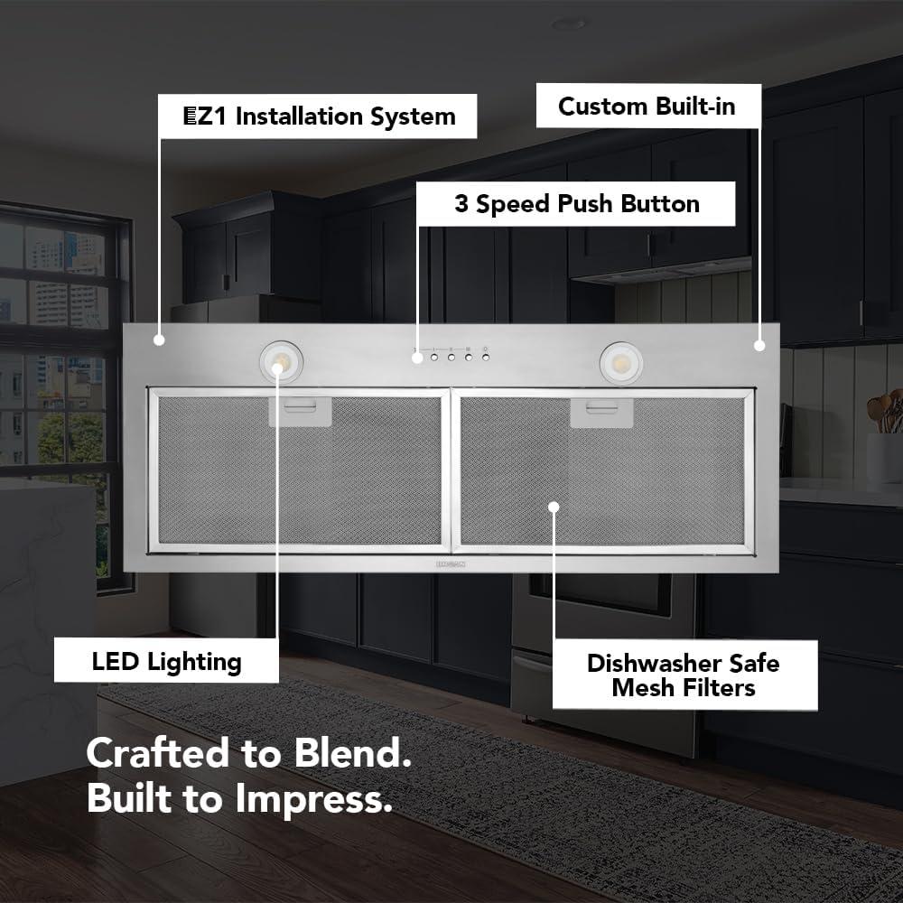 image:imageBroan NuTone BroanNuTone BBN1303SS Custom Built Insert with 2Speed Exhaust Fan and Light 300 Max Blower CFM Stainless Steel 30Inch Range Hood Power Pack30Inch