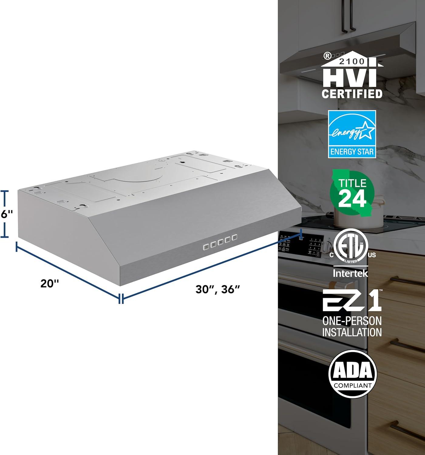 image:imageBroanNuTone BCSQ130SS ThreeSpeed Glacier UnderCabinet Range Hood with LED Lights ADA Capable 15 Sones 375 Max Blower CFM 30Inch Stainless SteelStainless Steel