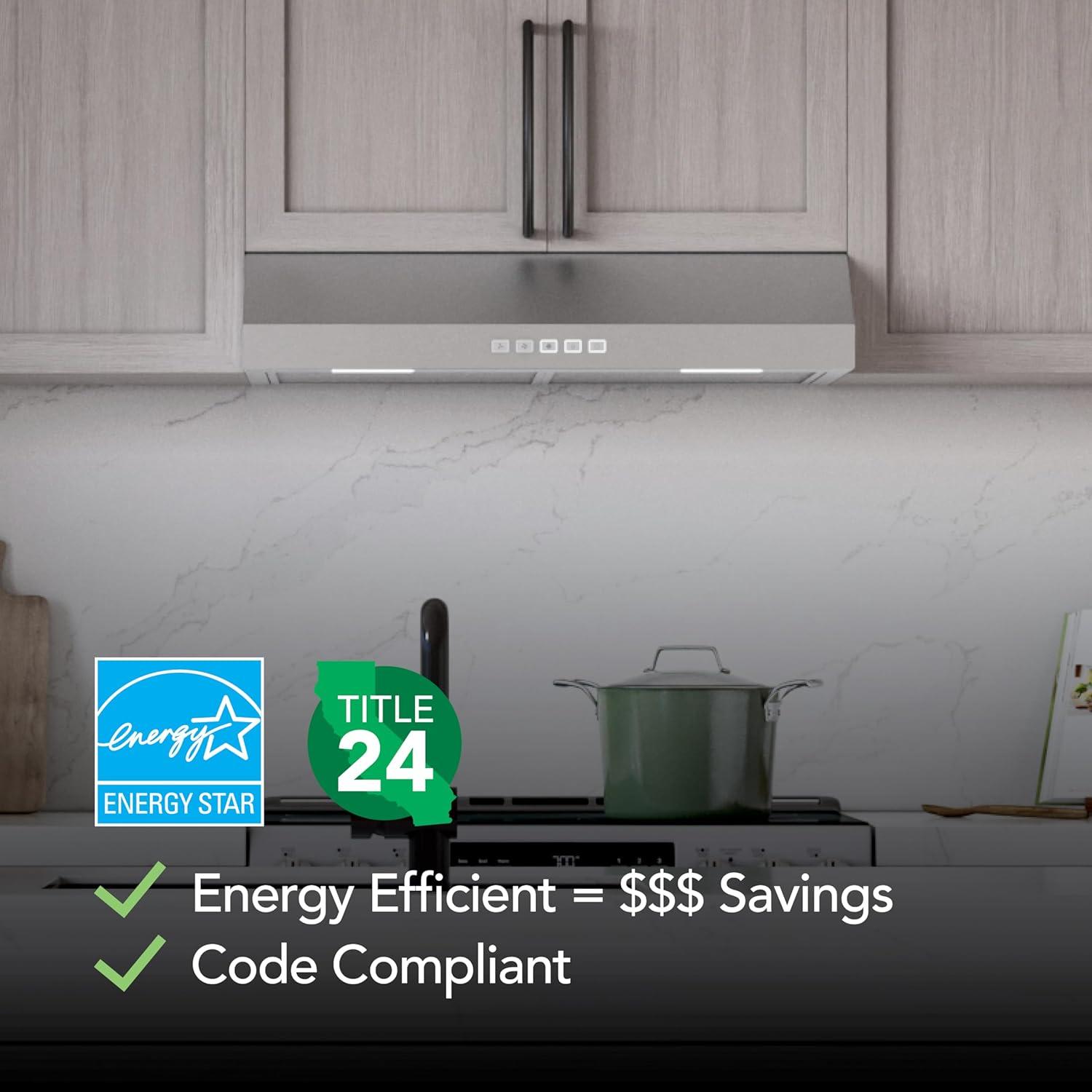 image:imageBroanNuTone BCSQ130SS ThreeSpeed Glacier UnderCabinet Range Hood with LED Lights ADA Capable 15 Sones 375 Max Blower CFM 30Inch Stainless SteelStainless Steel