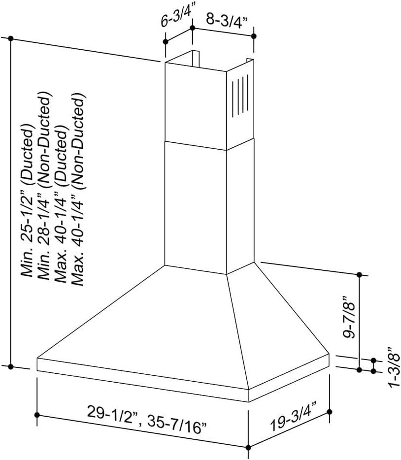 image:imageBroanNuTone BW5030SSL Stainless Steel LED 30inch WallMount Convertible ChimneyStyle Range Hood with 3Speed Exhaust Fan and Light36Inch