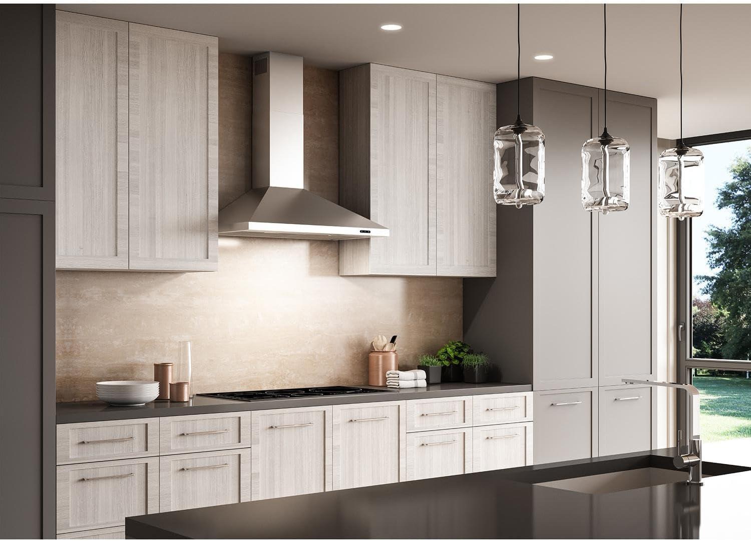 image:imageBroanNuTone 36inch WallMount Convertible ChimneyStyle Pyramidal Range Hood with 3Speed Exhaust Fan and Light 460 Max Blower CFM Stainless SteelStainless Steel
