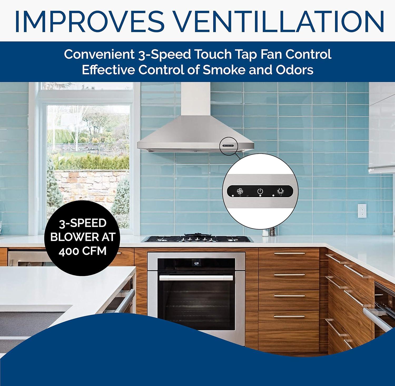 image:imageBroanNuTone 36inch WallMount Convertible ChimneyStyle Pyramidal Range Hood with 3Speed Exhaust Fan and Light 460 Max Blower CFM Stainless SteelStainless Steel