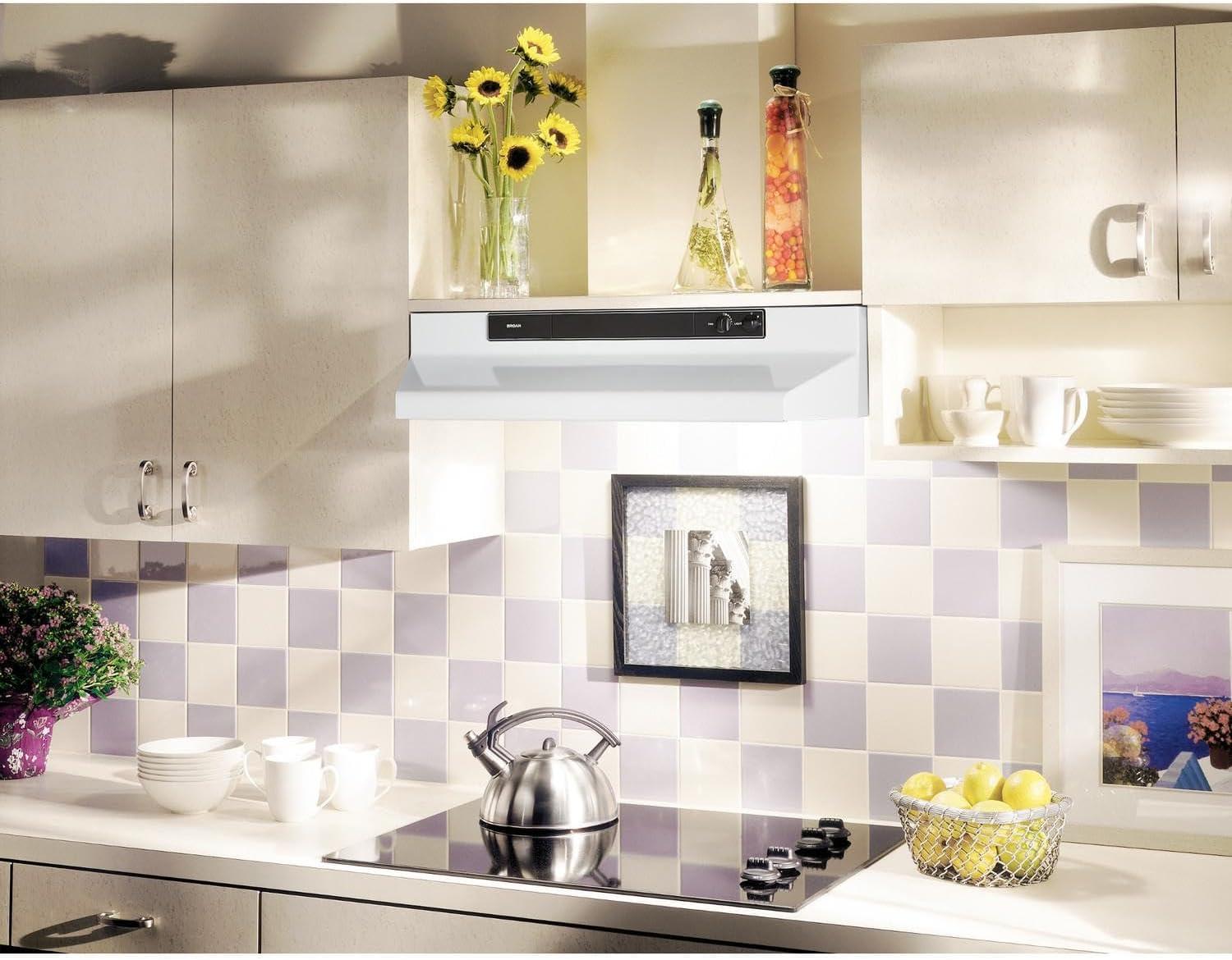 image:imageBroanNuTone 462423 24inch UnderCabinet 4Way Convertible Range Hood with InfiniteSpeed Exhaust Fan and Light BlackWhite