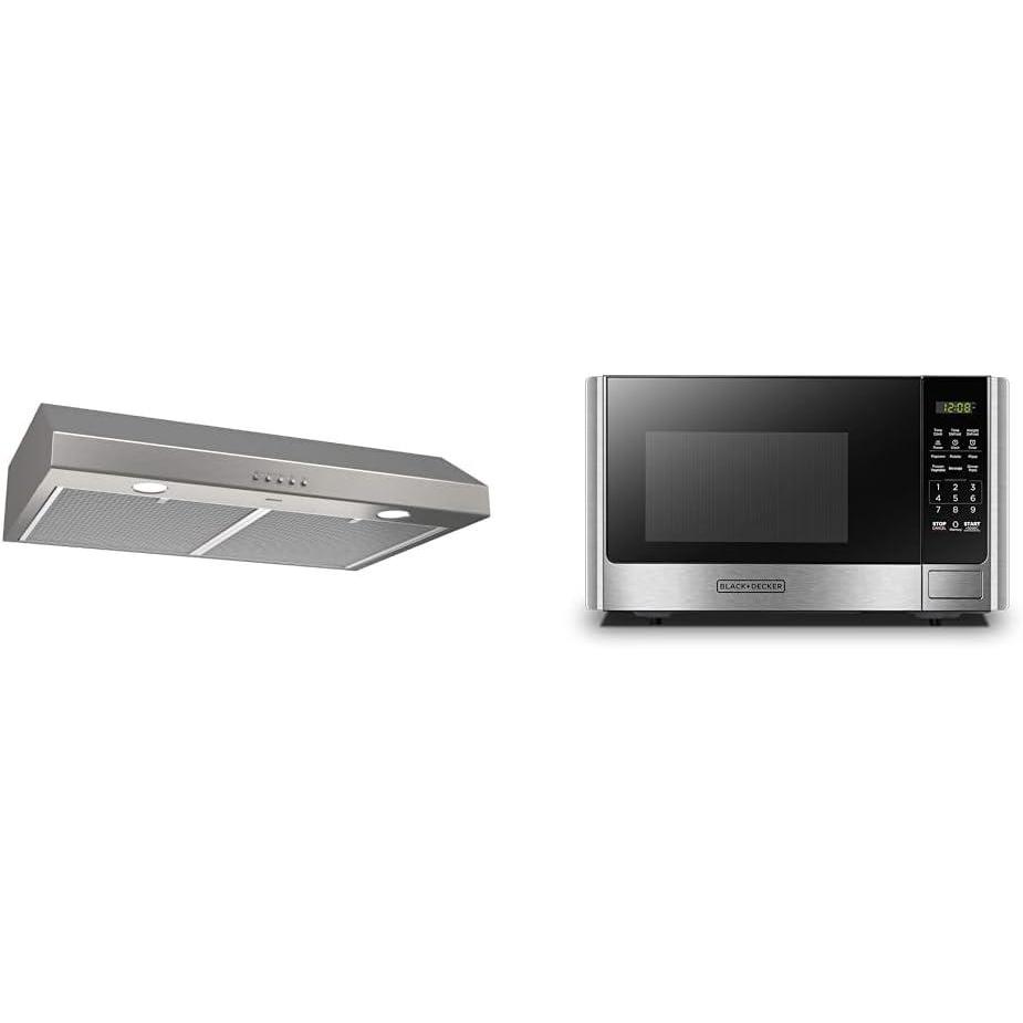 image:imageBroanNuTone BCSQ130SS ThreeSpeed Glacier UnderCabinet Range Hood with LED Lights ADA Capable amp BLACKDECKER Digital Microwave Oven with Turntable PushButton Door Child Safety Lock