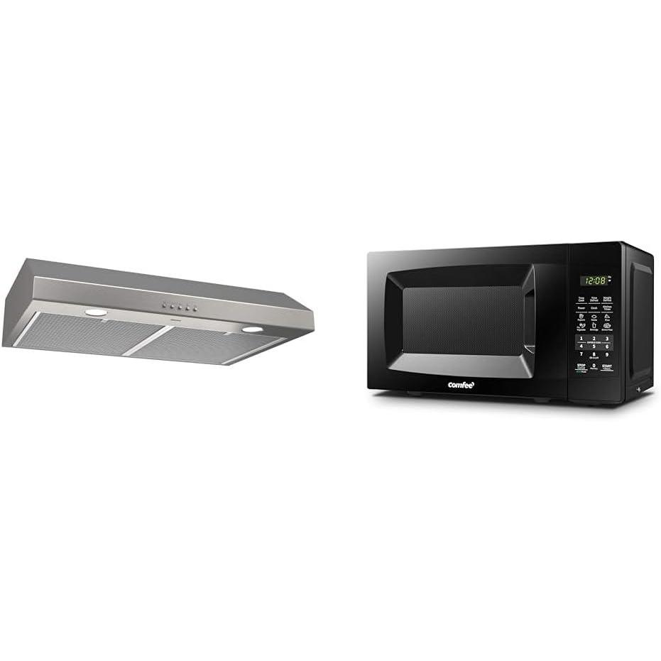 image:imageBroanNuTone BCSQ130SS ThreeSpeed Glacier UnderCabinet Range Hood with LED Lights ADA Capable amp COMFEE EM720CPLPMB Countertop Microwave Oven with Sound OnOff
