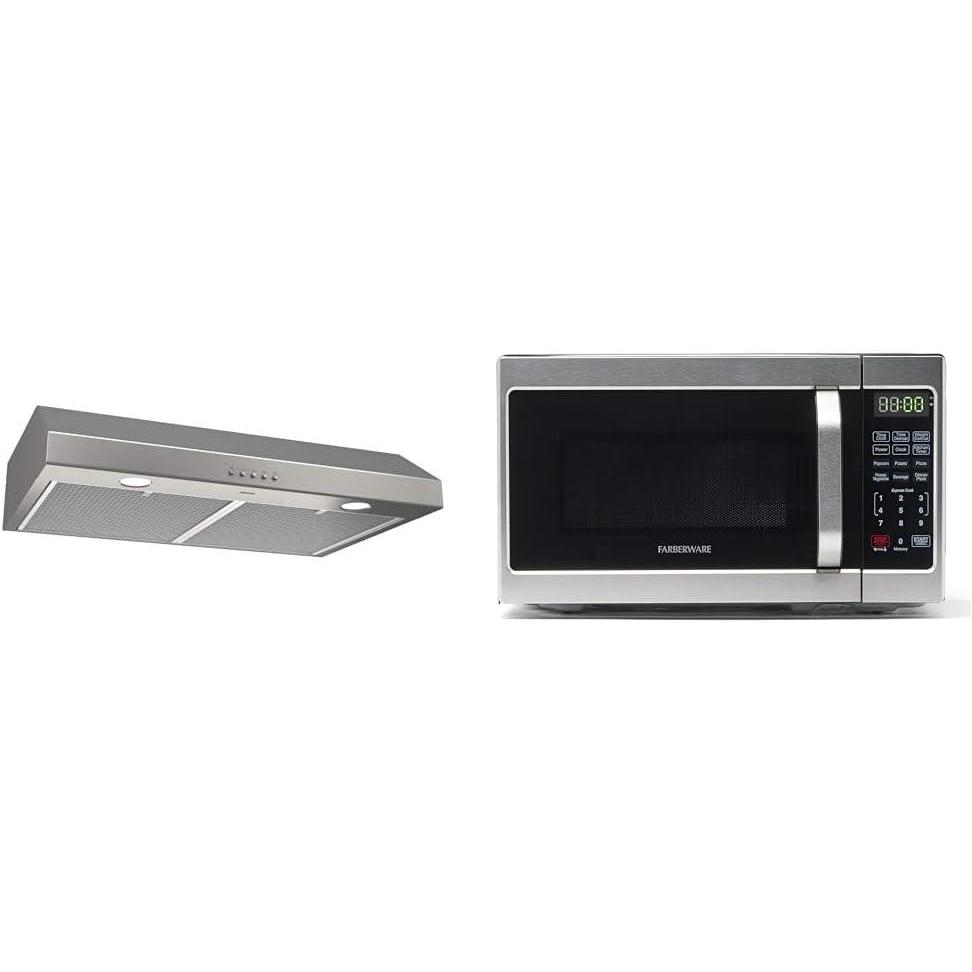 image:imageBroanNuTone BCSQ130SS ThreeSpeed Glacier UnderCabinet Range Hood with LED Lights ADA Capable amp Farberware Countertop Microwave 700 Watts