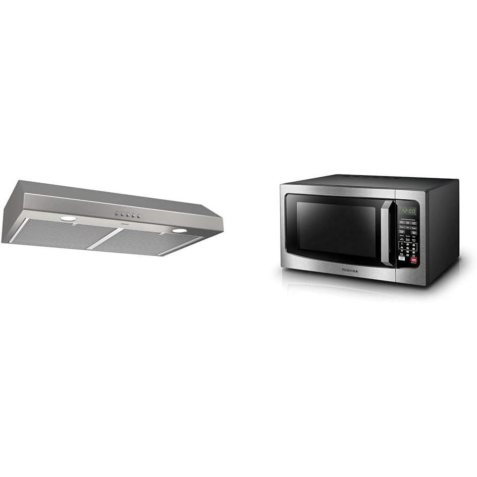 image:imageBroanNuTone BCSQ130SS ThreeSpeed Glacier UnderCabinet Range Hood with LED Lights ADA Capable amp TOSHIBA EM131A5CSS Countertop Microwave Oven