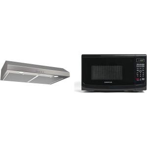 Broan-NuTone 30-Inch 375 CFM Range Hood Bundle with Farberware 0.7 Cu Ft 700W Countertop Microwave, Black