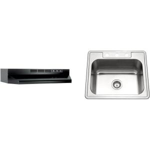 Broan-NuTone 413023 Ductless Range Hood Insert with Light, Exhaust Fan for Under Cabinet, 30-Inch, Black & Houzer Stainless Steel 2522-8BS3-1 Glowtone Series Kitchen Sink(Black)