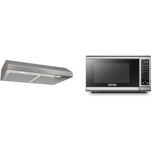 Broan-NuTone BCSQ130SS Three-Speed Glacier Under-Cabinet Range Hood with LED Lights ADA Capable & BLACK+DECKER EM720CB7 Digital Microwave Oven with Turntable Push-Button Door(Hood + Oven)