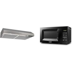 Broan-NuTone BCSQ130SS Three-Speed Glacier Under-Cabinet Range Hood with LED Lights ADA Capable & COMFEE’ EM720CPL-PMB Countertop Microwave Oven with Sound On/Off