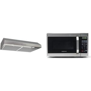 Broan-NuTone BCSQ130SS Three-Speed Glacier Under-Cabinet Range Hood with LED Lights ADA Capable & Farberware Countertop Microwave 700 Watts