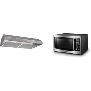 Broan-NuTone BCSQ130SS Three-Speed Glacier Under-Cabinet Range Hood with LED Lights ADA Capable & TOSHIBA EM131A5C-SS Countertop Microwave Oven