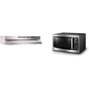 Broan-NuTone 413004 Non-Ducted Ductless Range Hood with Lights Exhaust Fan for Under Cabinet & TOSHIBA EM131A5C-SS Countertop Microwave Ovens 1.2 Cu Ft, 12.4″ Removable Turntable Smart Humidity