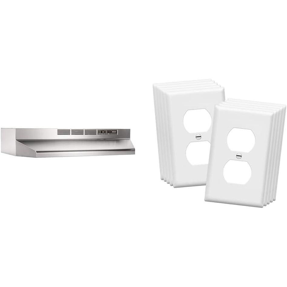 image:imageBroanNuTone 413004 NonDucted Ductless Range Hood with Lights Exhaust Fan for Under Cabinet 30Inch Stainless Steel amp ENERLITES Duplex Wall Plates Kit Electrical Outlet Covers