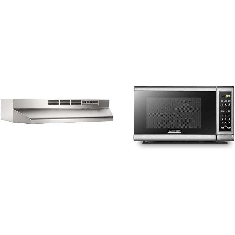 image:imageBroanNuTone 413004 NonDucted Ductless Range Hood with Lights Exhaust Fan for Under Cabinet amp BLACKDECKER EM720CB7 Digital Microwave Oven with Turntable PushButton Door Child Safety Lock