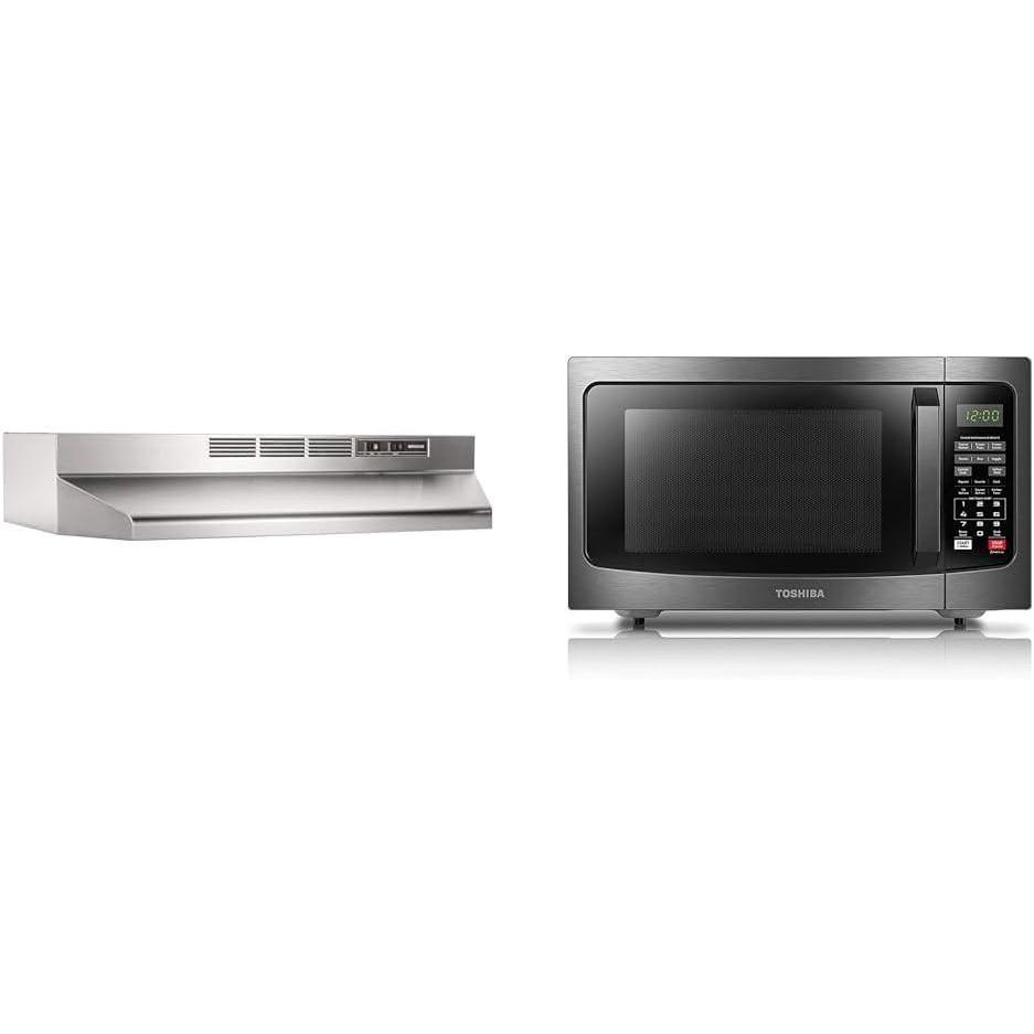 image:imageBroanNuTone 413004 NonDucted Ductless Range Hood with Lights Exhaust Fan for Under Cabinet amp TOSHIBA EM131A5CBS Countertop Microwave Ovens 12 Cu Ft 124 Removable Turntable Smart Humidity