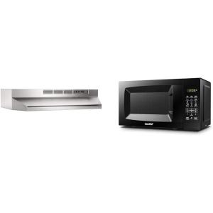 Broan-NuTone 413004 Non-Ducted Ductless Range Hood with Lights Exhaust Fan for Under Cabinet, 30-Inch, Stainless Steel & COMFEE’ EM720CPL-PMB Countertop Microwave Oven with Sound On/Off
