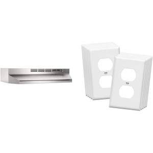 Broan-NuTone 413004 Non-Ducted Ductless Range Hood with Lights Exhaust Fan for Under Cabinet, 30-Inch, Stainless Steel & ENERLITES Duplex Wall Plates Kit, Electrical Outlet Covers