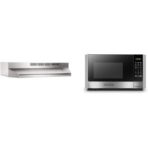 Broan-NuTone 413004 Non-Ducted Ductless Range Hood with Lights Exhaust Fan for Under Cabinet & BLACK+DECKER Digital Microwave Oven with Turntable Push-Button Door, Child Safety Lock