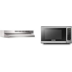 Broan-NuTone 413004 Non-Ducted Ductless Range Hood with Lights Exhaust Fan for Under Cabinet & BLACK+DECKER EM720CB7 Digital Microwave Oven with Turntable Push-Button Door, Child Safety Lock