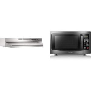 Broan-NuTone 413004 Non-Ducted Ductless Range Hood with Lights Exhaust Fan for Under Cabinet & TOSHIBA EM131A5C-BS Countertop Microwave Ovens 1.2 Cu Ft, 12.4″ Removable Turntable Smart Humidity