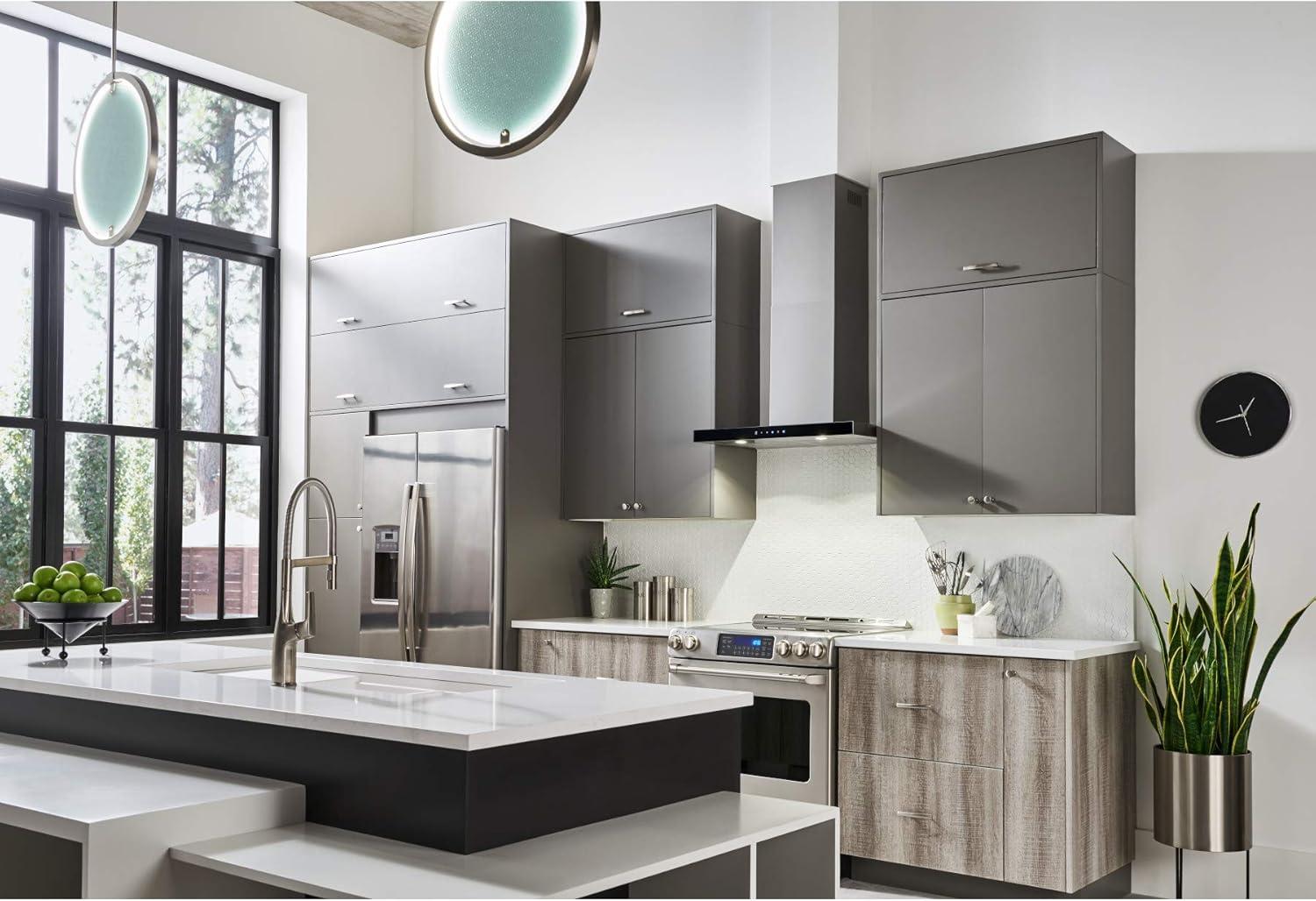 image:imageBroanNuTone 30 TStyle Chimney Range Hood with LED Lighting Convertible WallMount Kitchen Chimney Vent Hood 450 Max CFM Stainless SteelBlackBlack Stainess Steel