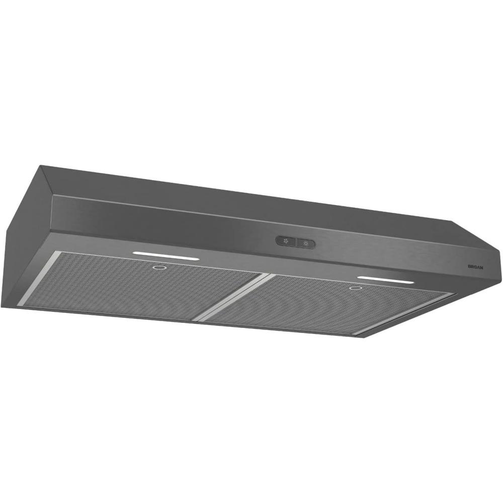 image:imageBroan Glacier Convertible Range Hood Exhaust Fan and Light Combo for Over Kitchen Stove Black Stainless Steel 30 12 Sones 300 CFM